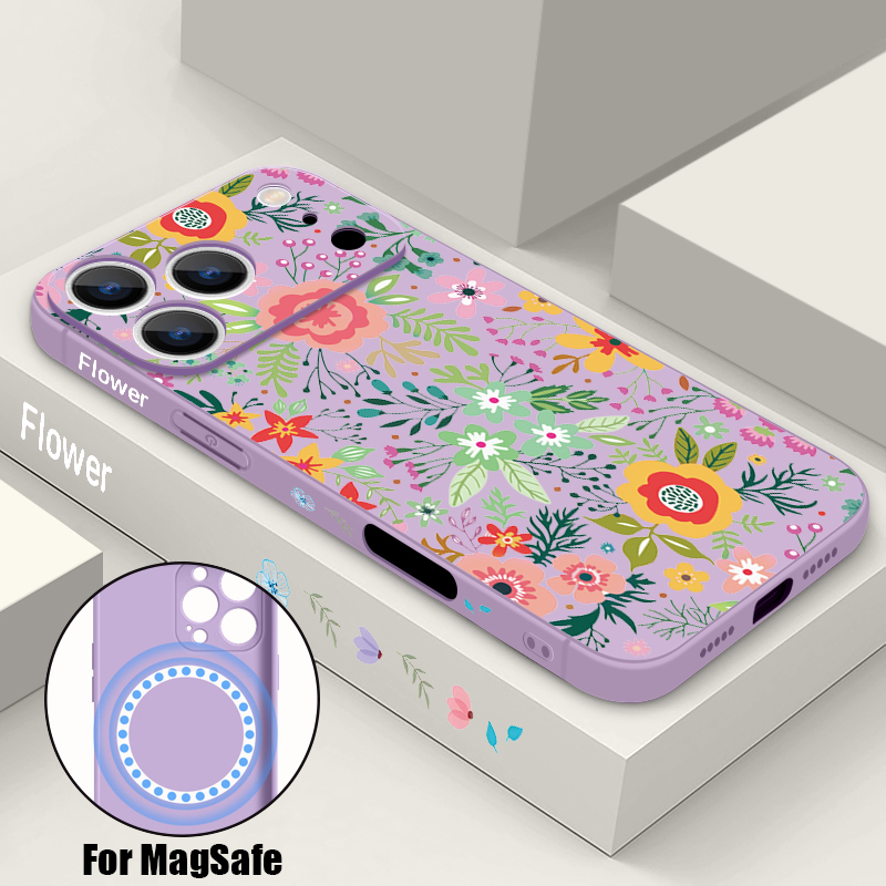 Magsafe Wireless Charger - Magnetic Romantic Flower Pattern Phone Case